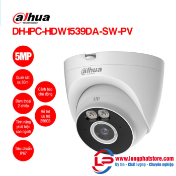 Camera Wifi Turret 5MP DAHUA DH-IPC-HDW1539DA-SW-PV