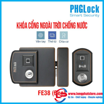 Khóa cổng vân tay cao cấp ngoài trời PHGLock FE38 (Đen)