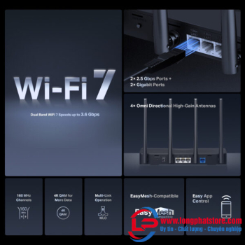 Router Wi-Fi 7 băng tần kép Mercusys MR27BE