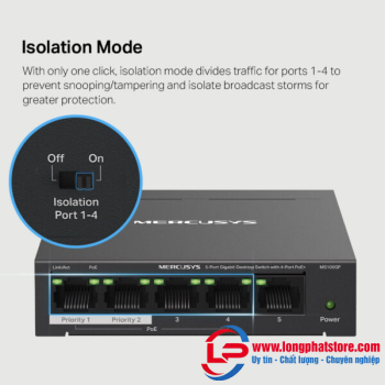 Switch 5 Cổng Gigabit với 4 Cổng PoE+ Mercusys MS105GP