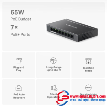 Switch 8 Cổng Gigabit với 7 Cổng PoE+ Mercusys MS108GP