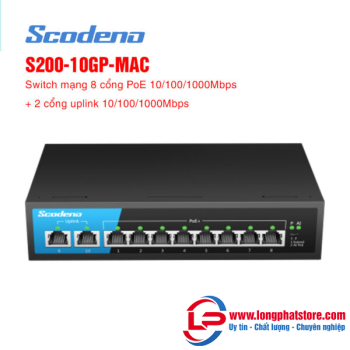Switch mạng 10 cổng SCODENO S200-10GP-MAC (8 cổng PoE)
