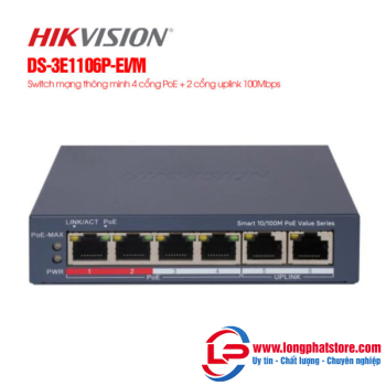 Switch mạng 4 cổng PoE HIKVISION DS-3E1106P-EI/M