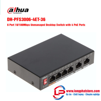 Switch POE 6 cổng 10/100Mbps DAHUA DH-PFS3006-4ET-60