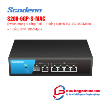 Switch mạng 6 cổng SCODENO S200-6GP-S-MAC (4 cổng PoE)