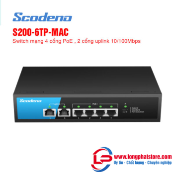 Switch mạng 6 cổng SCODENO S200-6TP-MAC (4 cổng PoE)