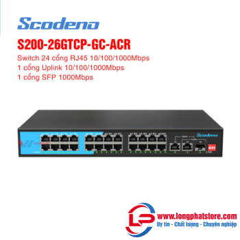 Switch mạng 26 cổng SCODENO S200-26GTCP-GC-ACR (24 cổng PoE)