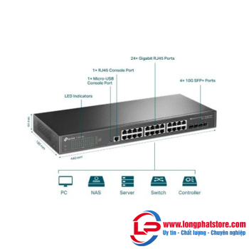 Switch Quản Lý JetStream L2+ 24 Cổng 10GE SFP+ TP-LINK TL-SG3428X