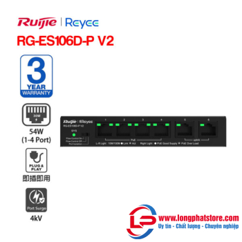 Unmanaged switch 4 cổng RUIJIE RG-ES106D-P V2